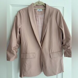 Vegan Leather Blush Pink Women's 3/4 Sleeves Blazer